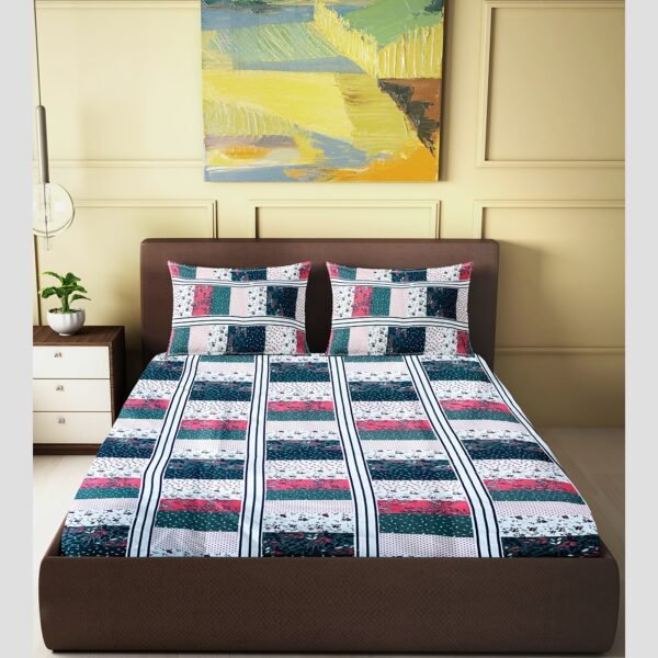 THE BEDDING COLLECTIVE 210 TC Cotton Double Floral Elastic Bedsheet (Pack of 1, Pink, White)