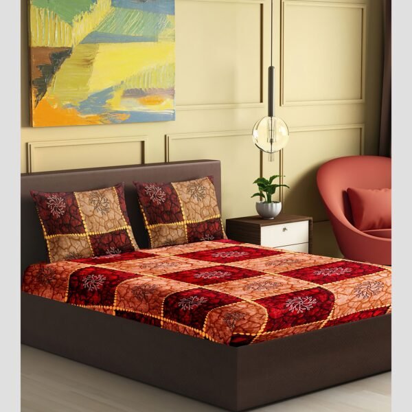 THE BEDDING COLLECTIVE 210 TC Cotton Double Geometric Flat Bedsheet ELRY009 (Pack of 1, Red)