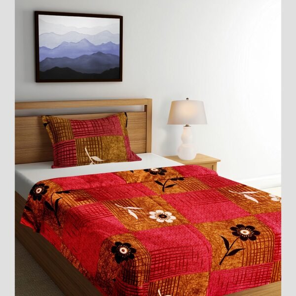 THE BEDDING COLLECTIVE 210 TC Cotton Double Geometric Elastic Bedsheet ELRY011 (Pack of 1, Red)